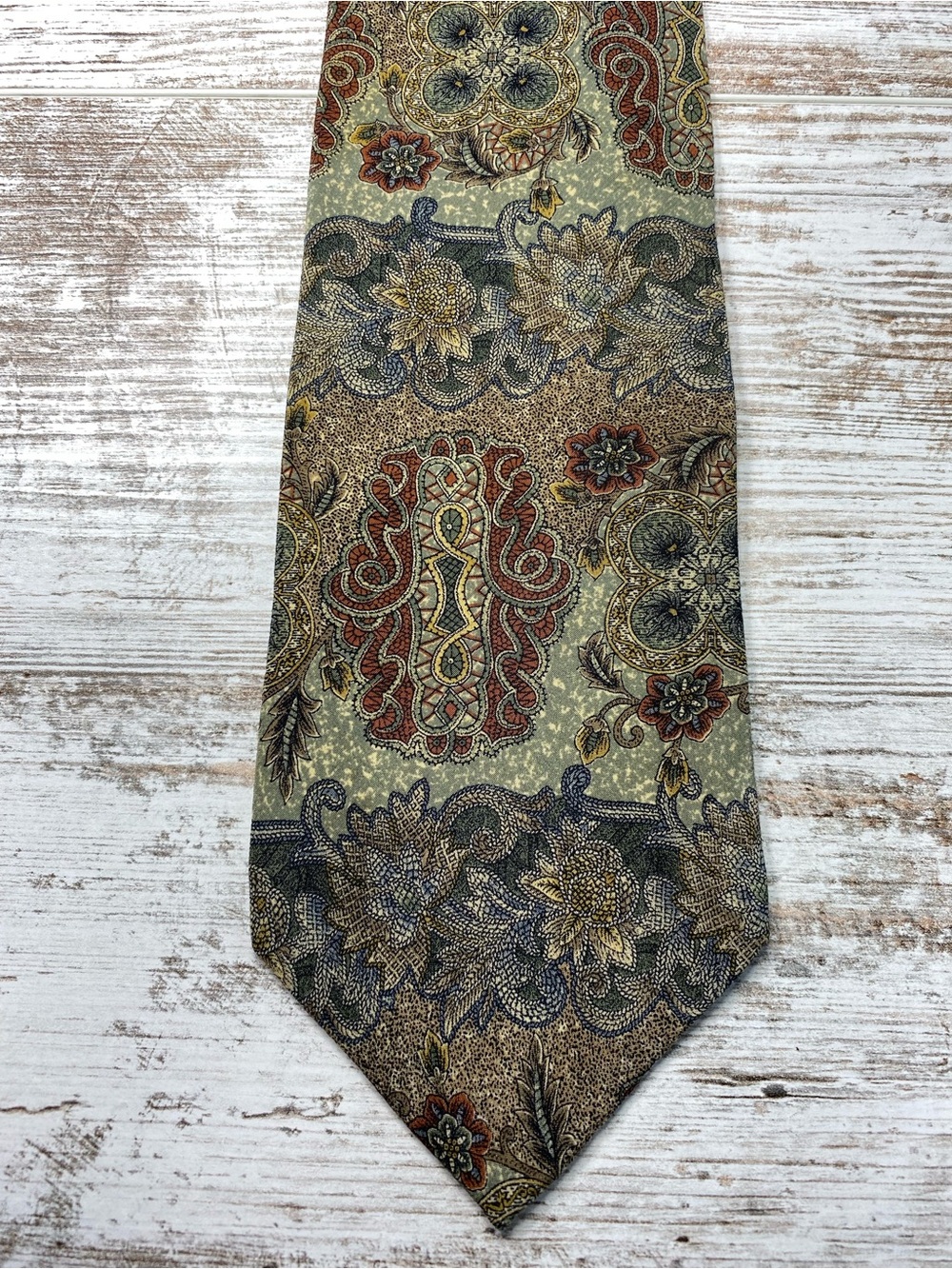 Van Heusen Sage Green Paisley Tie with Rust and Navy Accents